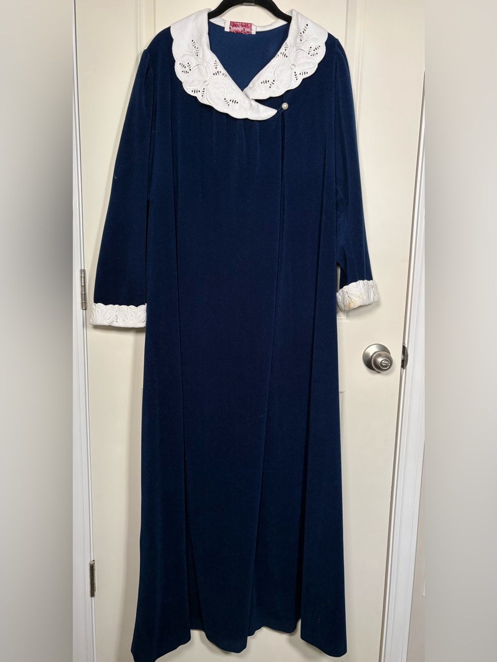 Vanity Fair Navy Nightgown with White Lace Collar